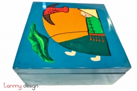 Square lacquer box with buffalo hand painted
